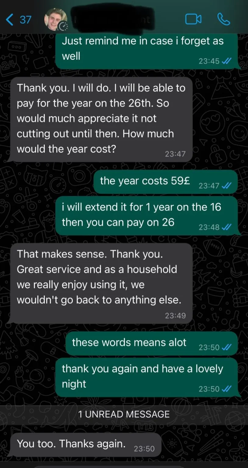 MonIPTV WhatsApp customer review